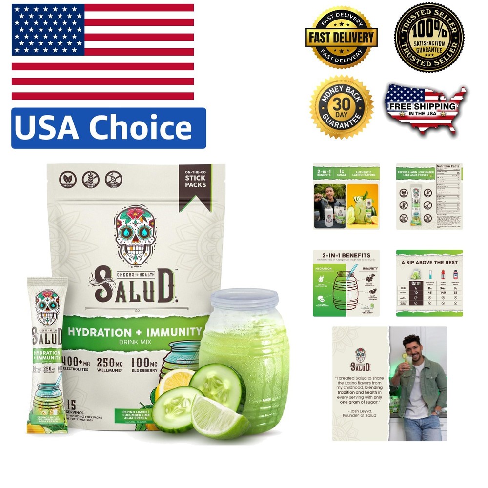 Salud Cucumber Lime Hydration & Immunity Packets – 15 Servings of Pure Wellness
