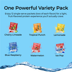 Clear Whey Isolate Variety Pack, 23G Protein, 6 Flavors, 95 Calories, 0-1G Sugar