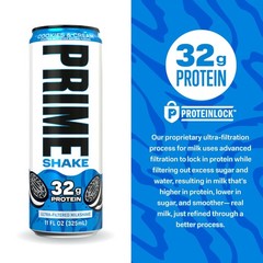 PRIME Shakes, Cookies & Cream, 32g Protein Shake for 11 Fl Oz (Pack of 12)