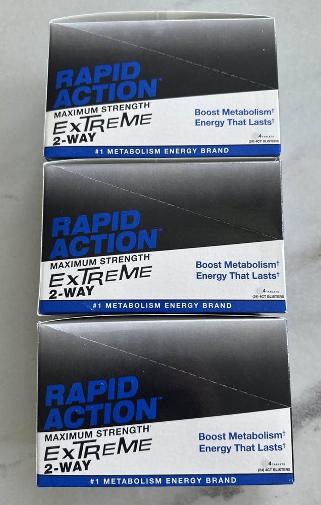 Rapid Action Extreme 2-Way Energy 72 Packs 288 pills 3 Boxes FREE SHIP