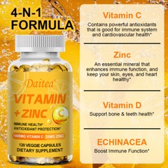 Vitamin C + Zinc – Immune Health, Antioxidant, Immunity 1000mg – Made in The USA