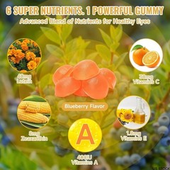 20mg Lutein + 4mg Zeaxanthin Gummies for Eye Health Support with Natural Flavor