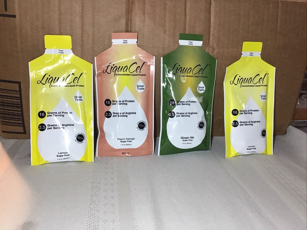 4-1oz Pk LiquaCel Concentrated Liquid Protein,2 Lemon,1 Peach Mango,1 Ginger Ale