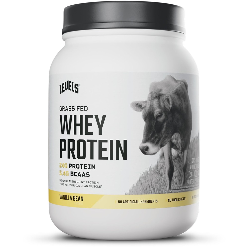Levels Grass Fed Whey Protein, No Artificials, 24G Protein, Vanilla Bean, 1.48LB