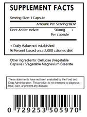 100 Deer Antler Velvet Extract 4:1 Powder Capsules 500mg (Cervi Cornu)Free Ship
