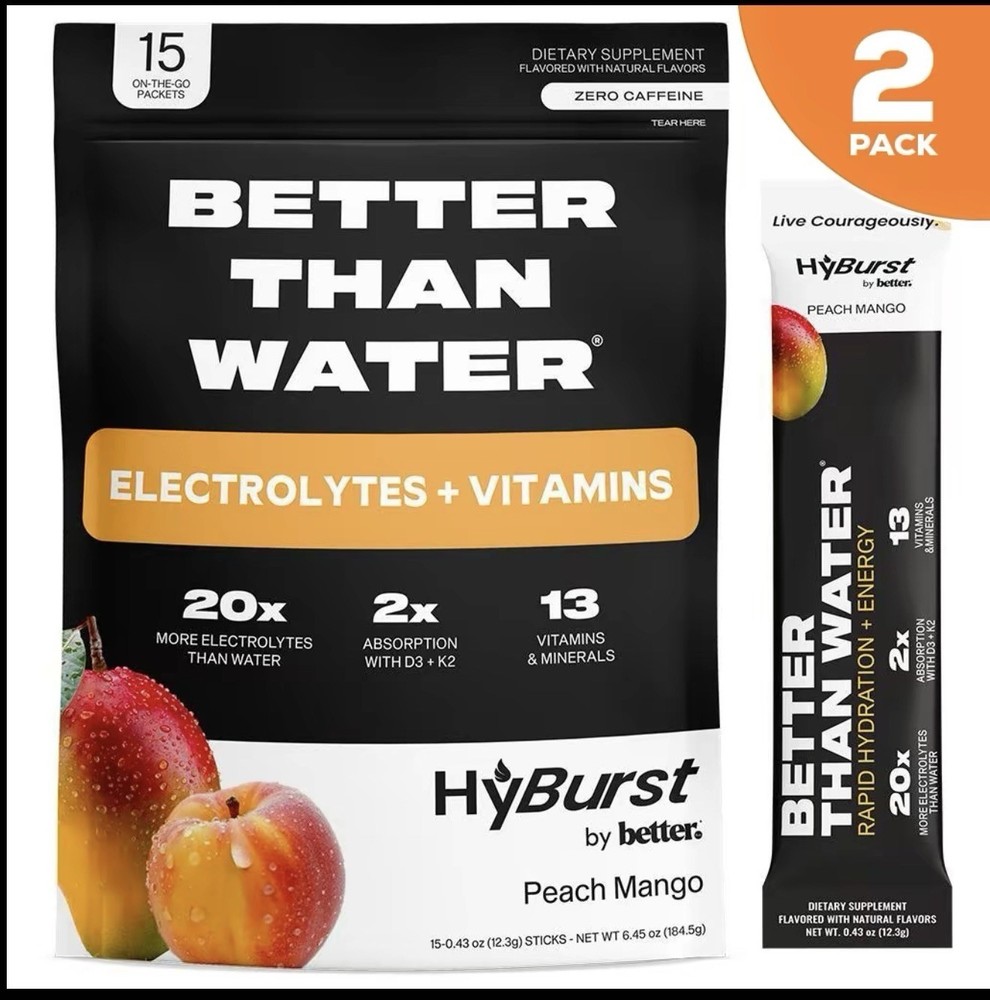 Hyburst Better Than Water Electrolytes Powder Packets Drink Mix Tropical Variety