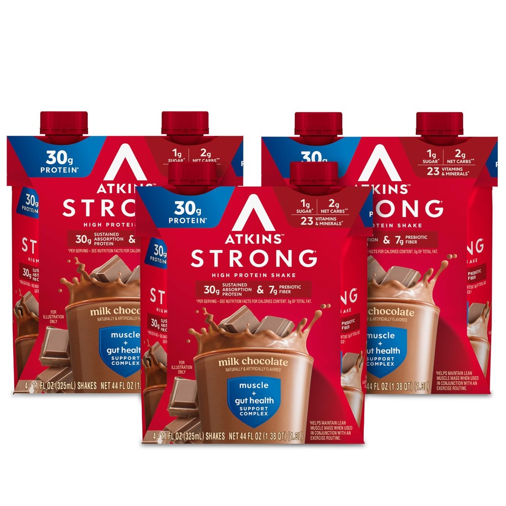 Atkins Strong High Protein Shake, Milk Chocolate, 30g 11 Fl Oz (Pack of 12)