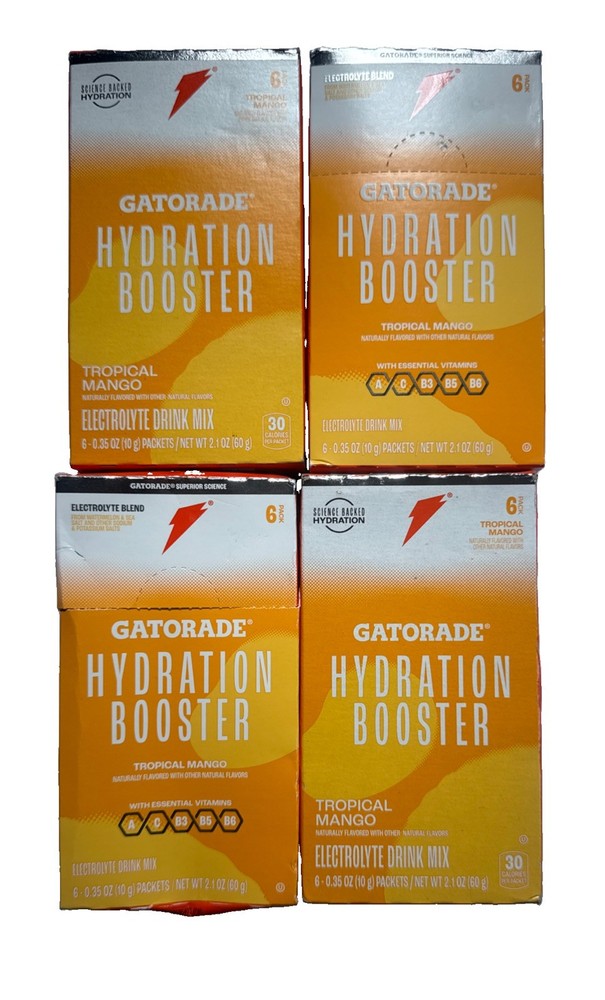 4 Boxes Gatorade Hydration Booster Tropical Mango Electrolyte Drink Mix 6 Ct
