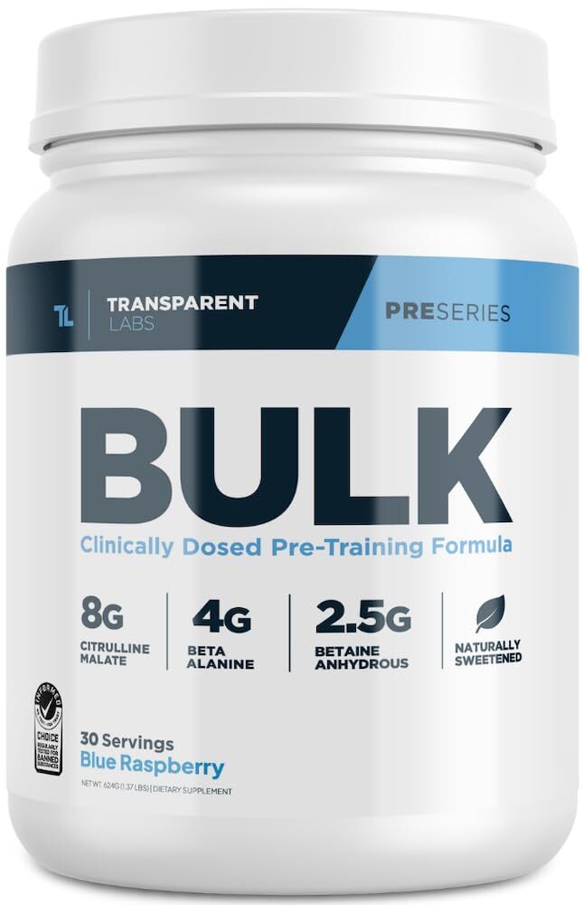 Transparent Labs Bulk Pre Workout Supplement 30 Servings Energy & Performance