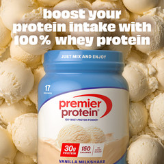 Premier Protein 100% Whey Protein Powder, Vanilla Milkshake, 30g Protein, 1.7 lb