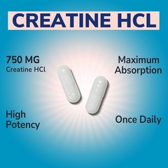 750mg Pure Creatine HCl – No Bloat, Once Daily for Optimal Performance, 90 Caps