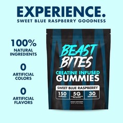 1-3 PACKS-Beast Bites Creatine Infused Gummies Sweet Blue Raspberry – 30 Serving