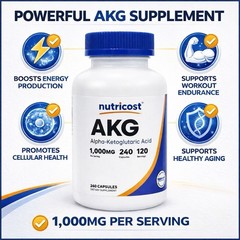 Nutricost AKG Alpha Ketoglutaric Acid Supplement 1,000 mg | 240 Capsules Non-GMO