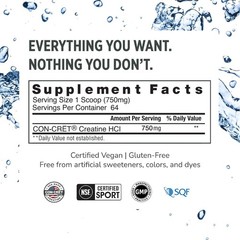 Creatine HCl Powder for Women and Men, Unflavored, 64 Servings | No Bloating or