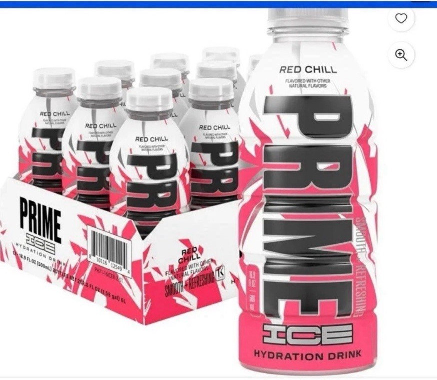 PRIME Ice Hydration Drink Red Chill Electrolytes Liquid Unisex 16.9 fl pack 12