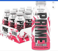 PRIME Ice Hydration Drink Red Chill Electrolytes Liquid Unisex 16.9 fl pack 12