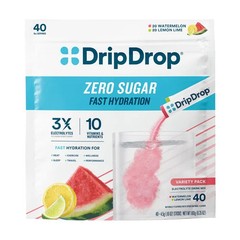 DripDrop Hydration Zero Sugar Electrolytes, 40 Individual Sticks Variety Pack