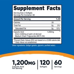 Nutricost Caprylic Acid 1200mg, 120 Softgels – GMO and Gluten Free, 60 Servings