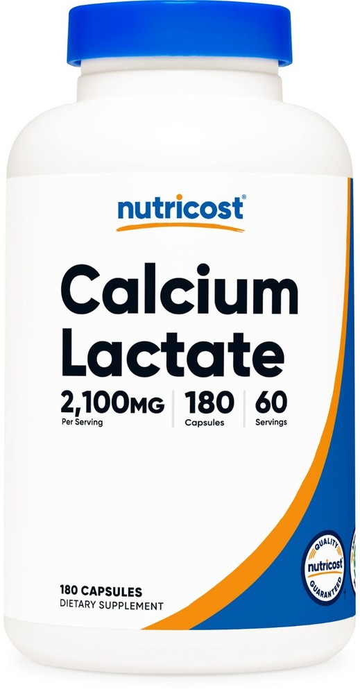 Nutricost Calcium Lactate, 180 Capsules, 60 Servings, 2100mg Calcium Lactate