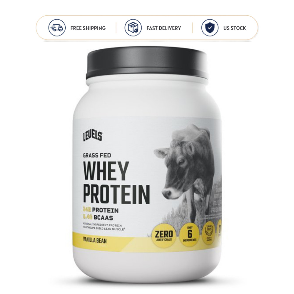 Levels Grass Fed Whey Protein Powder Vanilla Bean 1.48 lb 24g Protein