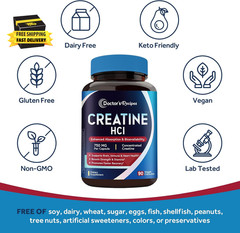Creatine Hcl Capsules, 750 Mg, Creatine Hydrochloride for Women & Men, Strength