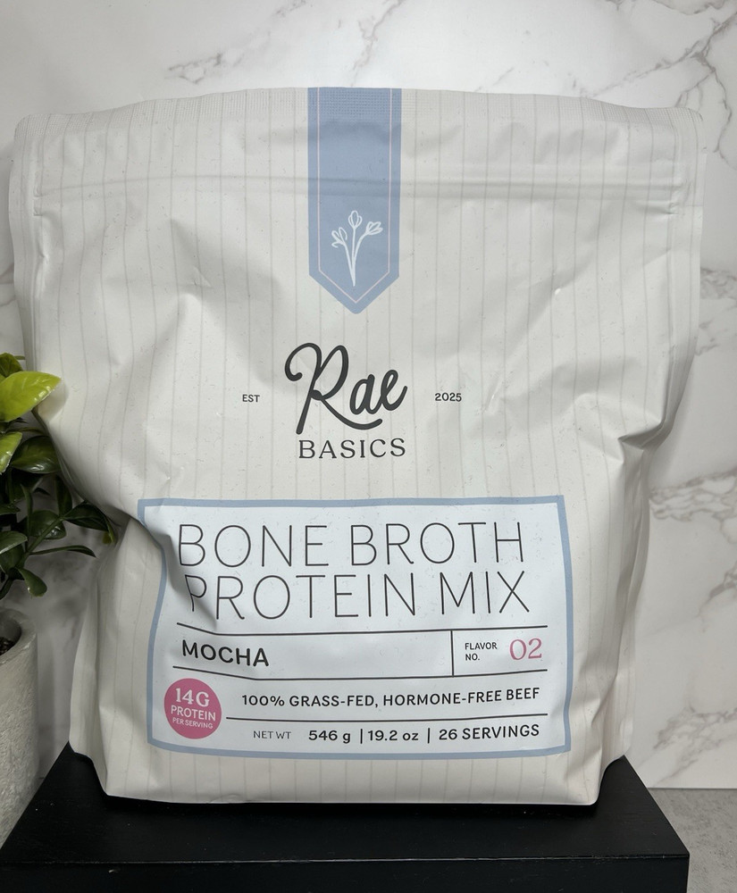 Rae Basics Bone Broth Protein Powder Mix Mocha 19.2oz 26 Serv Exp 07/27