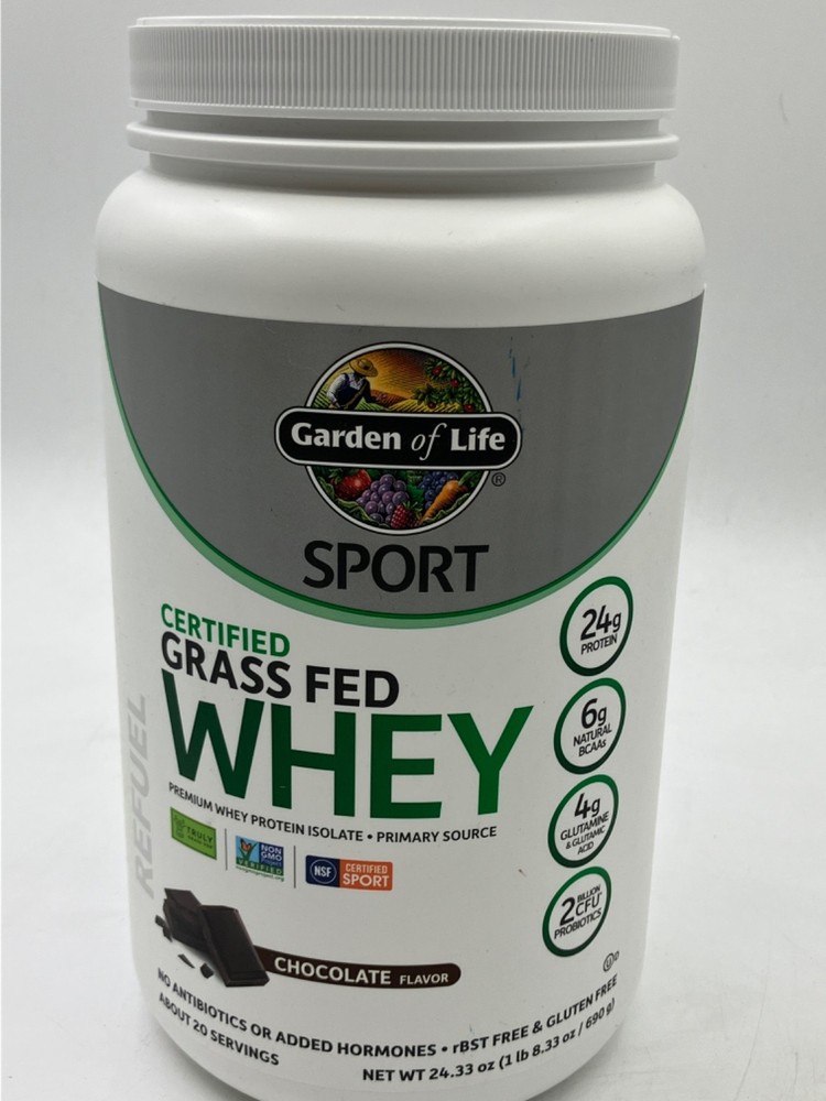 Garden of Life Sport Grass Fed Whey Protein Chocolate Certified Organic 24.3oz
