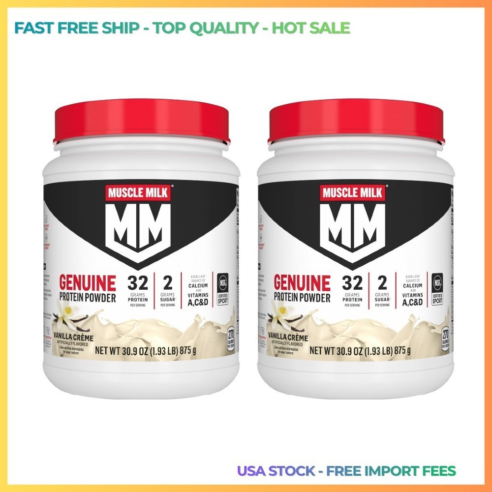 2P Muscle Milk Genuine Protein Powder, Vanilla, 32g Protein, 1.9lb, 30.9oz