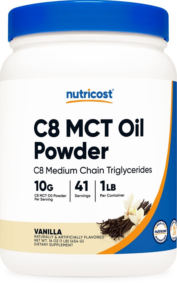 Nutricost C8 MCT Oil Powder 1LB (16oz) Vanilla Flavor – 95% C8 CMT Oil