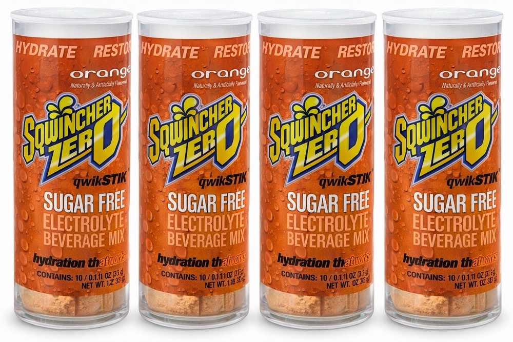 4 Packs of 10 Sqwincher Qwik Stik Powder Mix ZERO Orange Flavor (0.11 oz)