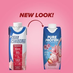 Pure Protein Strawberry Shake, 30g 11 Fl Oz (Pack of 12),