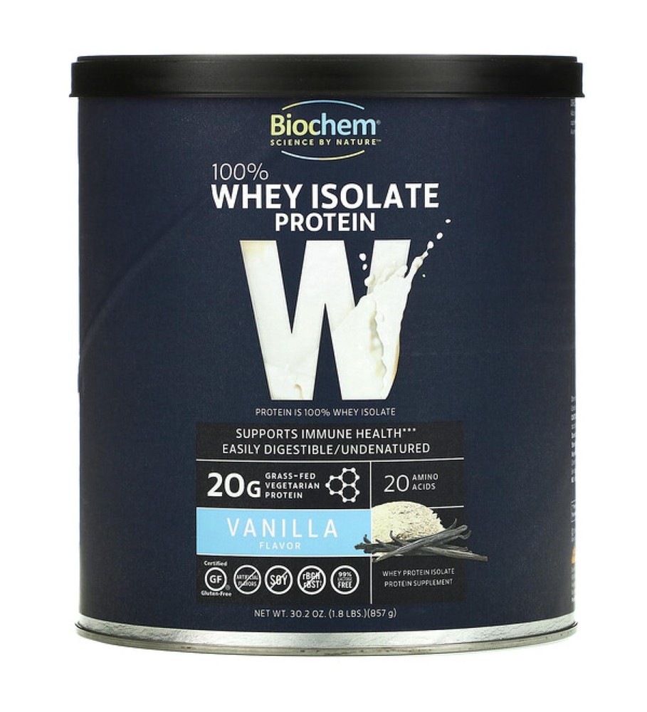 Biochem 100% Whey Protein Isolate – Grass Fed Vanilla 1.8 lbs (857 grams)