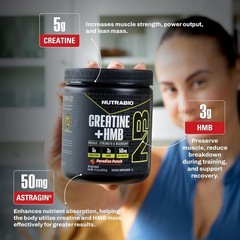 NutraBio Creatine + HMB- Creatine Monohydrate with HMB Powder for Muscle Growth