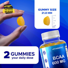 BCAA Gummies – Branch Chain Amino Acid Supplements – Peach Flavor – 600Mg per Se
