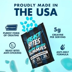 BEAST BITES Creatine Infused Gummies Sweet Blue Raspberry Vegan Gluten Free