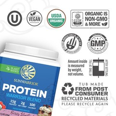 Warrior Blend, Plant Based, Vegan Protein Powder with Peas & Hemp, Berry, 13…