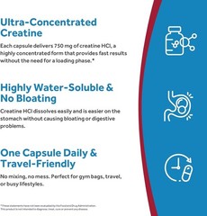 Creatine Hcl Capsules, 750 Mg, Creatine Hydrochloride for Women & Men, Strength