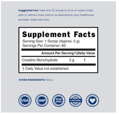 Creatine Monohydrate Powder 5000mg 5G Unflavored Muscle Energy Recovery 60 Servi