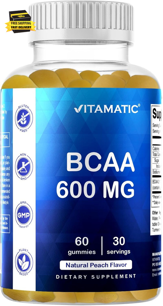 BCAA Gummies – Branch Chain Amino Acid Supplements – Peach Flavor – 600Mg per Se