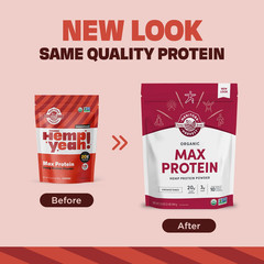 Hemp Yeah Organic Max Protein Powder, Unsweetened, 32Oz, with 20G Protein and 4.