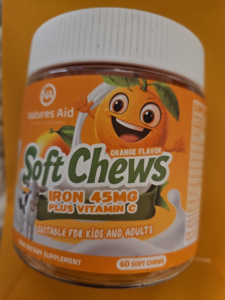 Natures Aid Iron 45 Mg Plus Vitamin C Soft Chews – 60 Count – Ex: 12/26