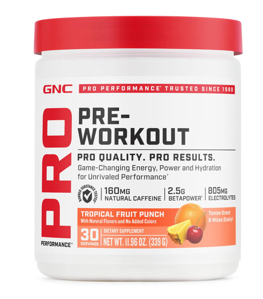 GNC pro pre-workout tropical fruit punch 11.96oz exp 12/2026