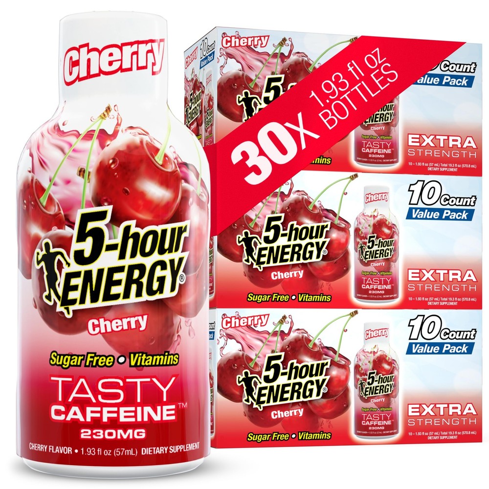 5-hour ENERGY CHERRY Flavor, 30 Count, 1.93 Fl Oz 30 Bottles – Single Flavor