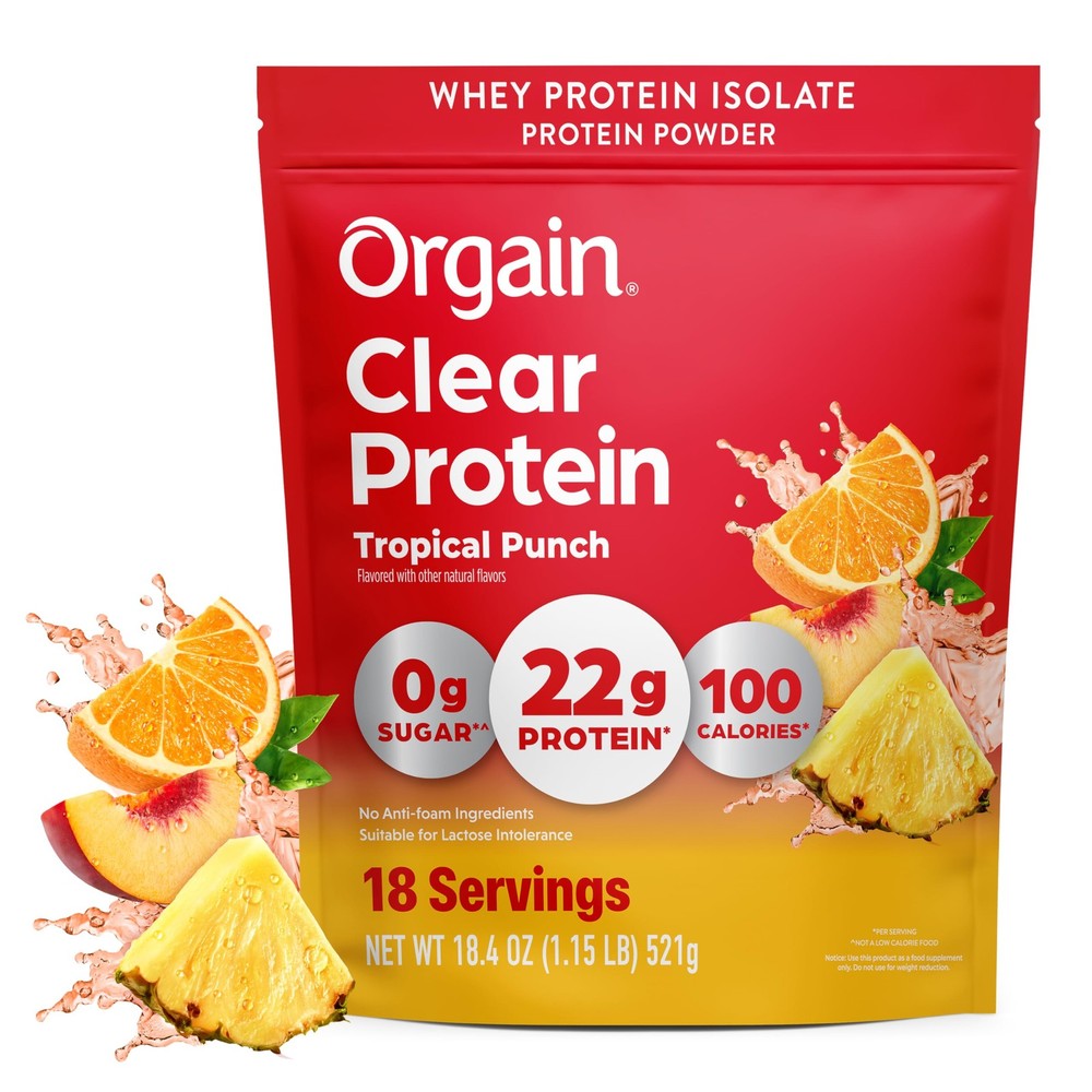 Orgain Clear Whey Protein Powder – Tropical Punch 18.4 Oz