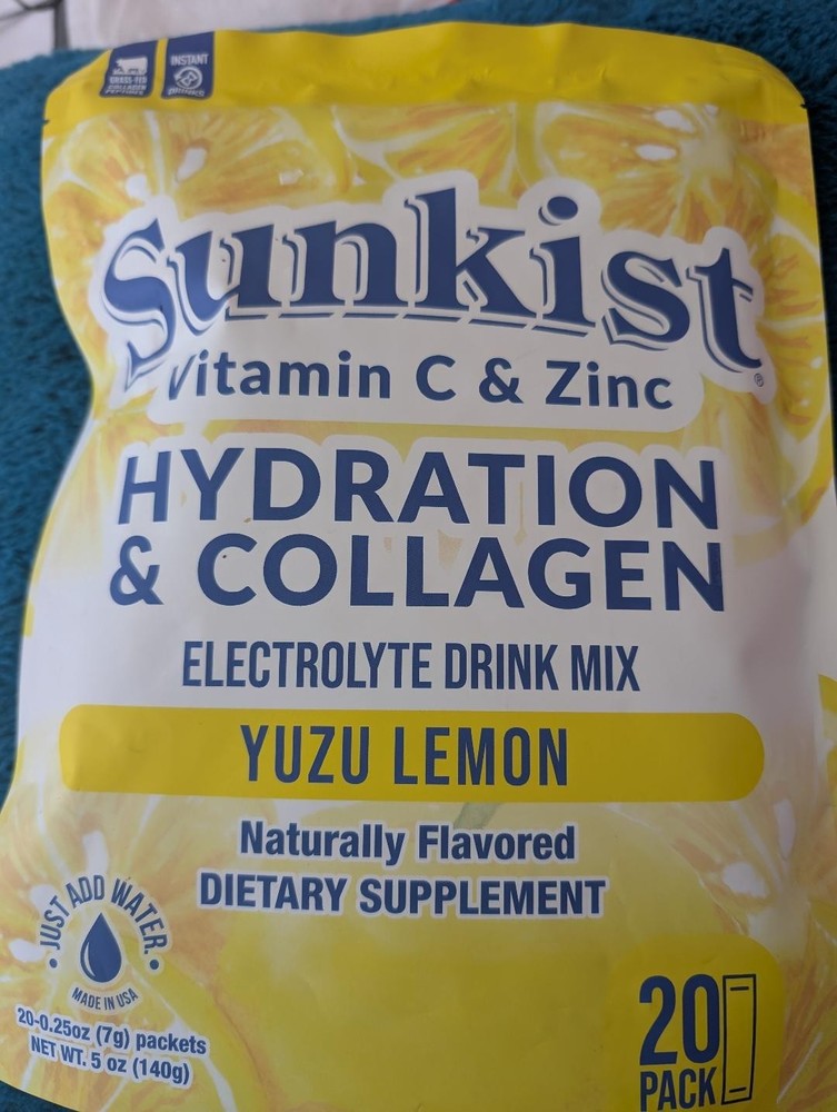 SUNKIST Vit.C & Zinc Hydration & Collagen Electrolyte Drink Mix Yulu Lemon 20 Pk
