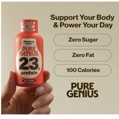 12 PACK Pure Genius Strawberry Guava Protein Shots 23g KETO Gluten & Sugar Free