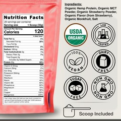 Cantein Organic Plant Based Protein Powder – 100% Hemp Protein Vegan Shake Mix –