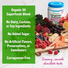 Orgain Organic Vegan Protein 50 Superfoods Powder Creamy Chocolate Fudge – 21G