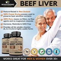 Wholesome Wellness Grass Fed Desiccated Beef Liver Capsules (180 Pills, 750mg Ea
