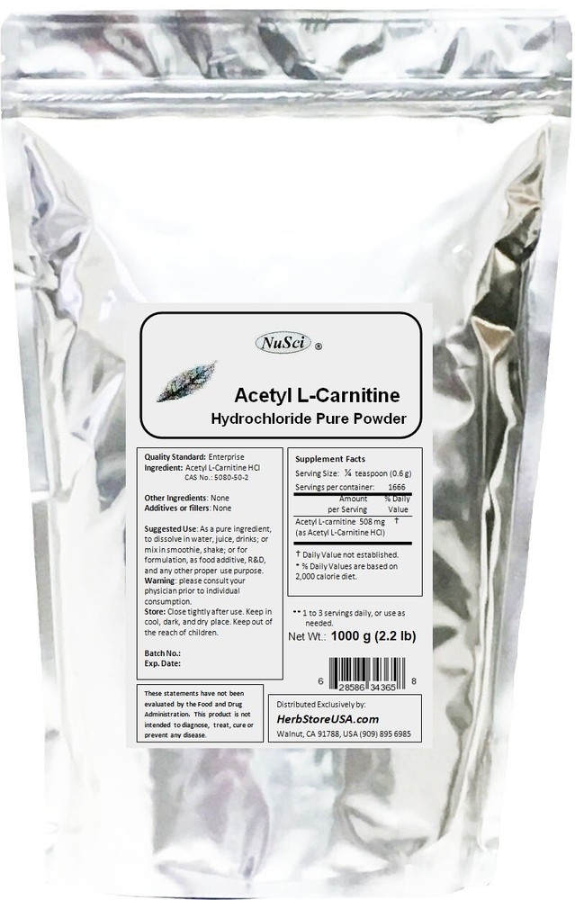 NuSci 100% Pure Acetyl L-Carnitine Powder 1000g (2.2 Lb) ALC Cognitive Health
